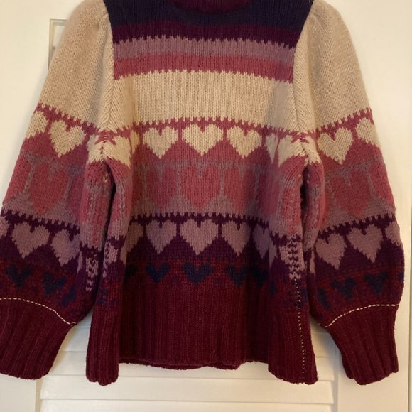 LoveShackFancy Prune/Multicolor Shirelle Heart Balloon-Sleeve Pullover Sweater - Picture 7 of 12